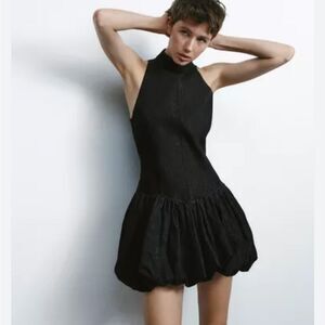 Zara Dark Denim Balloon Skirt Dress Size XS